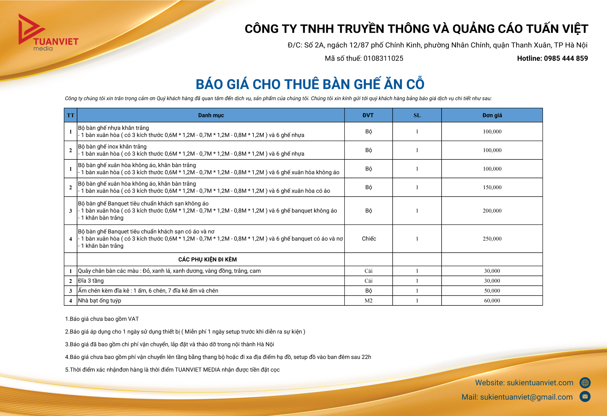 Dịch vụ cho thuê bàn ghế ăn cỗ uy tín, giá rẻ tại Hà Nội
